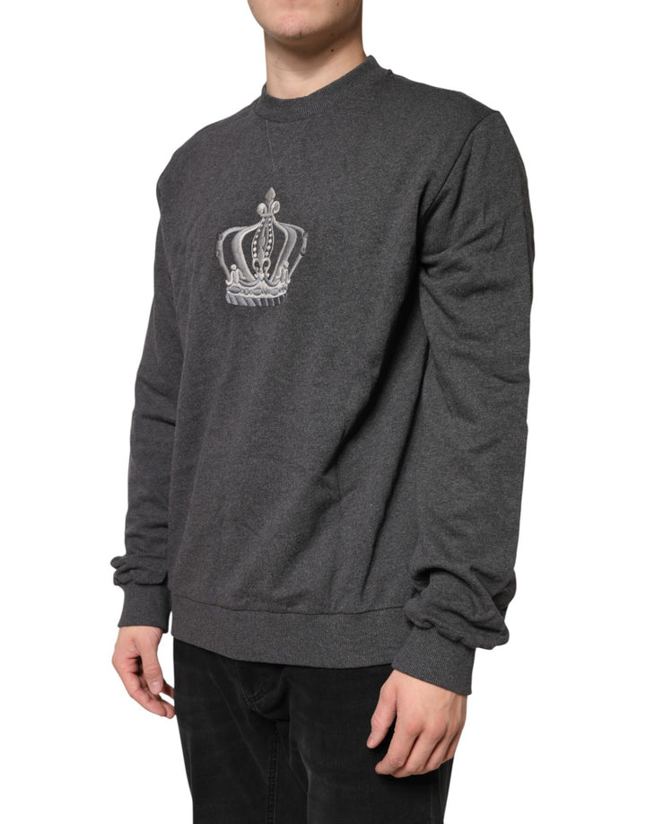 Dolce & Gabbana Gray Crown Crew Neck Men Sweatshirt Sweater