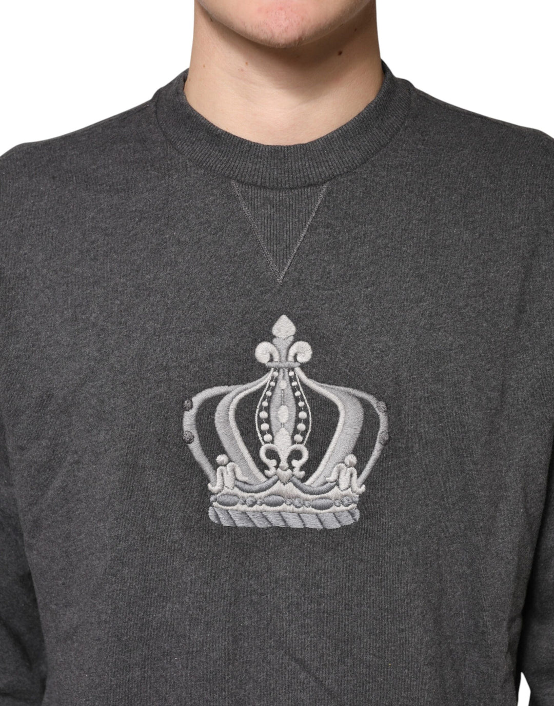 Dolce & Gabbana Gray Crown Crew Neck Men Sweatshirt Sweater