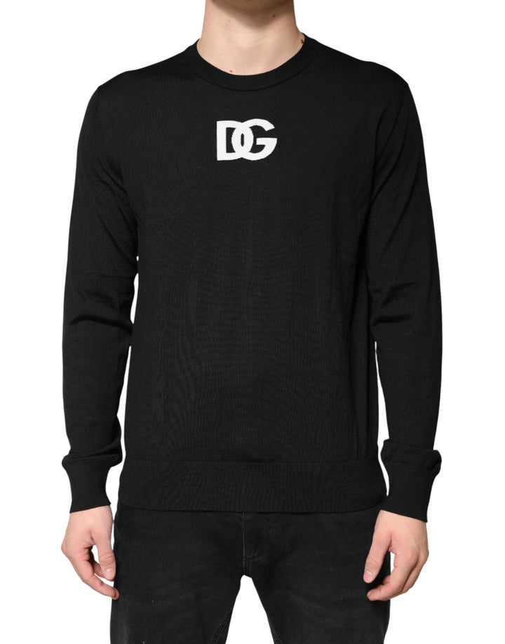 Dolce & Gabbana Black Wool DG Crew Neck Men Pullover Sweater