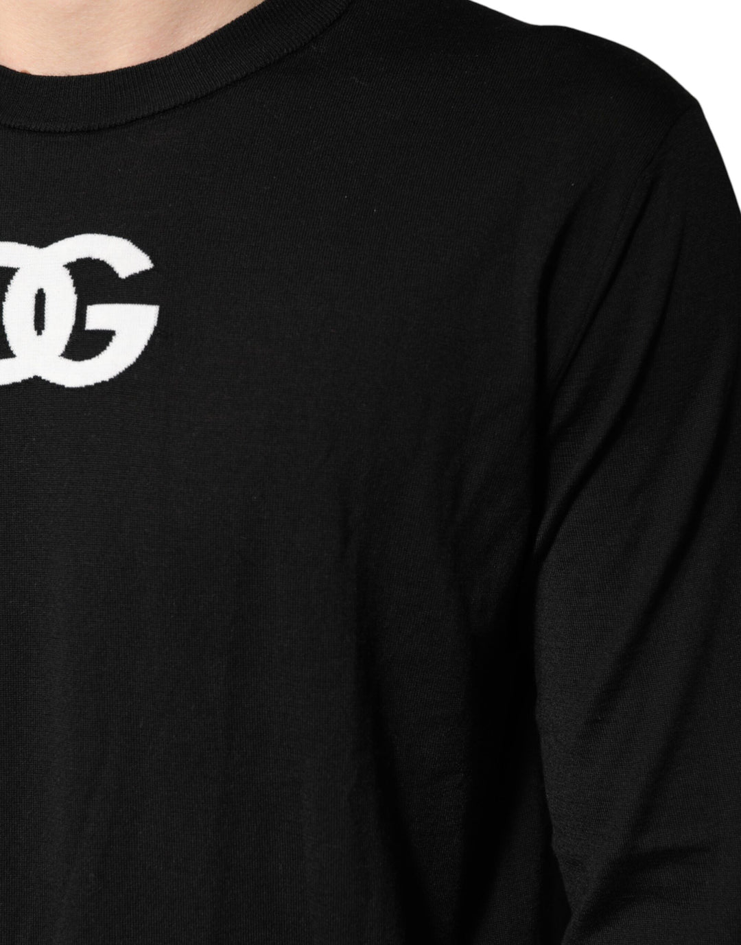 Dolce & Gabbana Black Wool DG Crew Neck Men Pullover Sweater