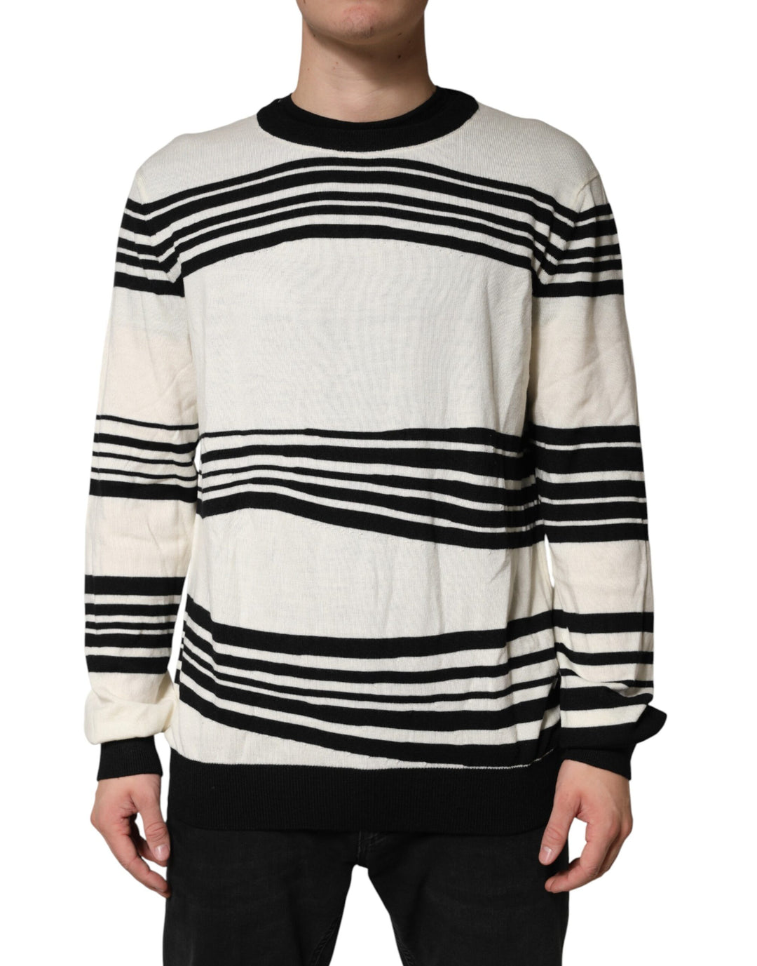Dolce & Gabbana Black White Stripe CrewNeck Pullover Sweater