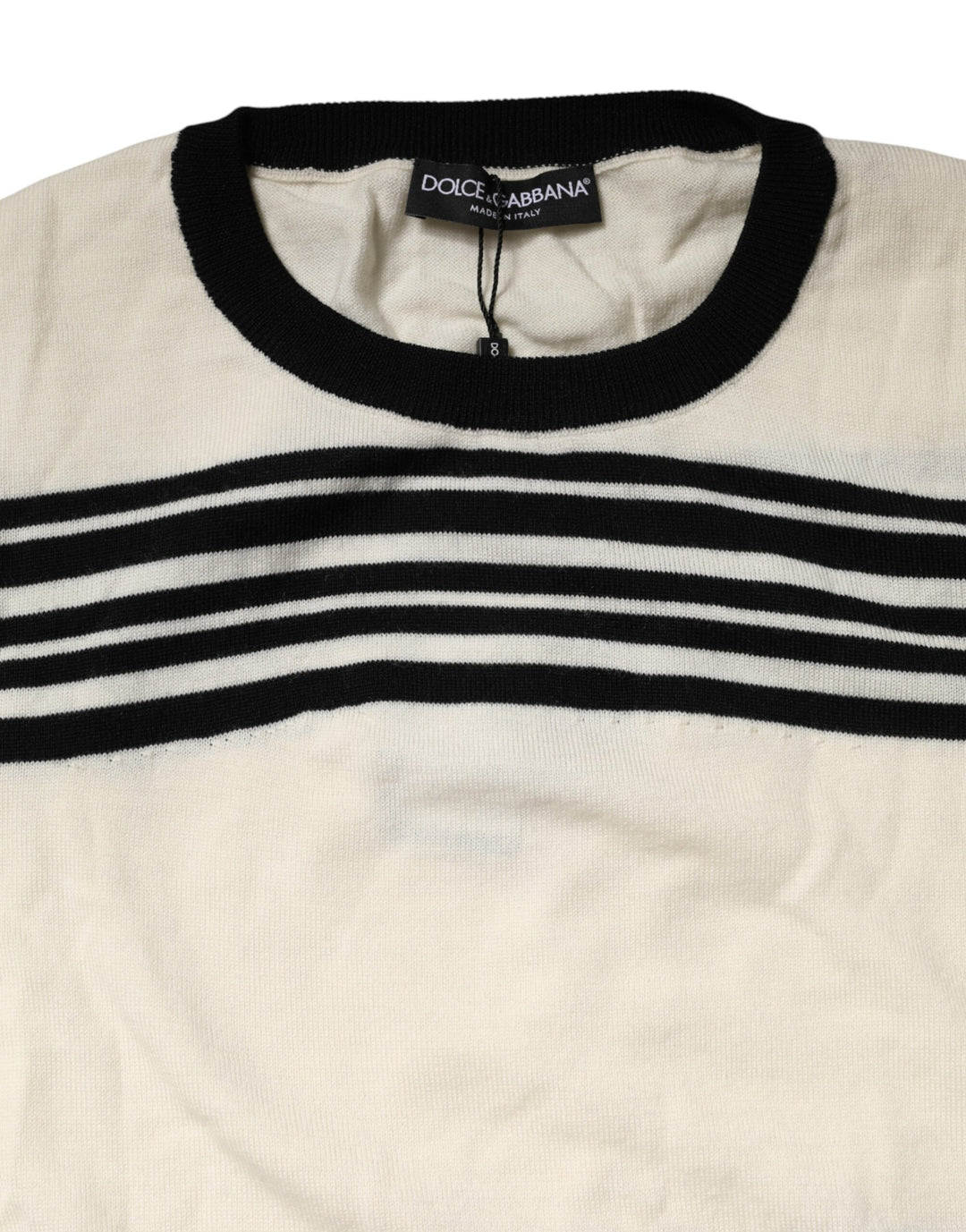 Dolce & Gabbana Black White Stripe CrewNeck Pullover Sweater