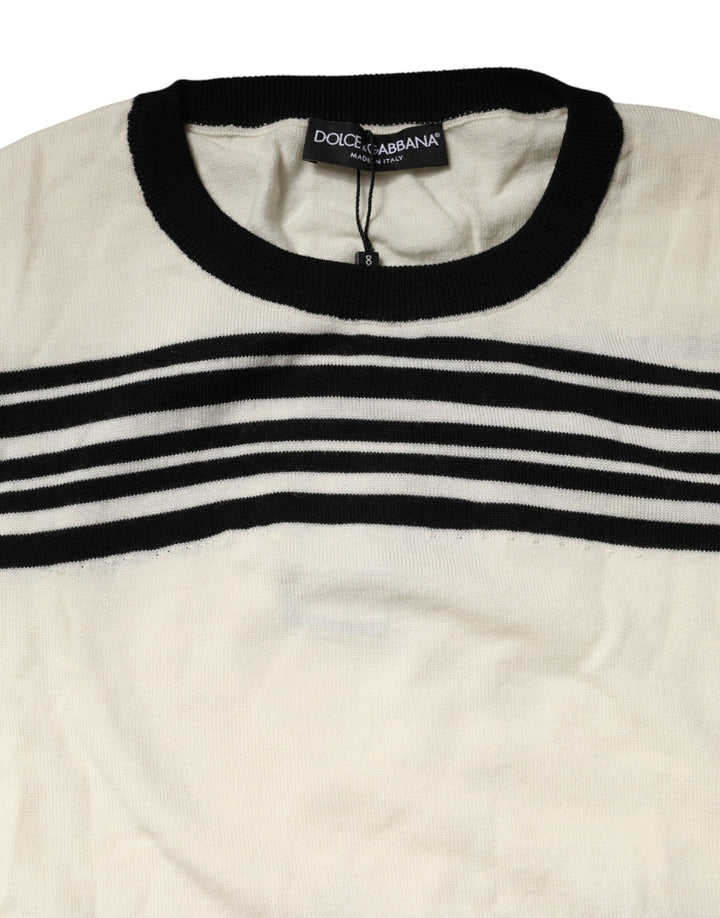 Dolce & Gabbana Black White Stripe CrewNeck Pullover Sweater