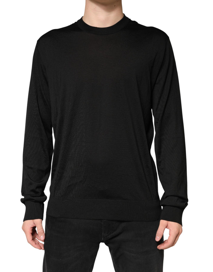 Dolce & Gabbana Black Silk Men Crew Neck Pullover Sweater