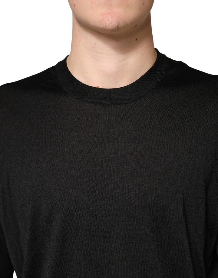Dolce & Gabbana Black Silk Men Crew Neck Pullover Sweater