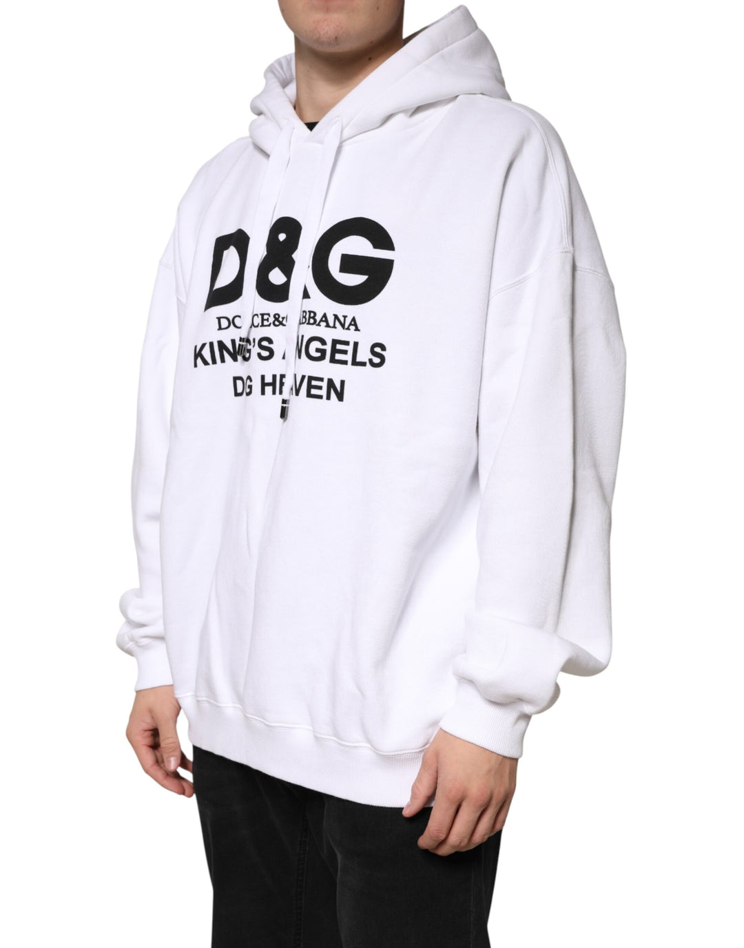 Dolce & Gabbana White Logo Cotton Hooded Sweatshirt  Sweater