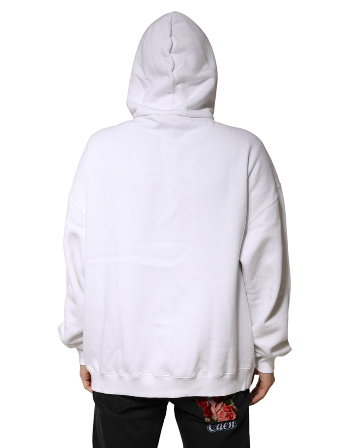 Dolce & Gabbana White Logo Cotton Hooded Sweatshirt  Sweater