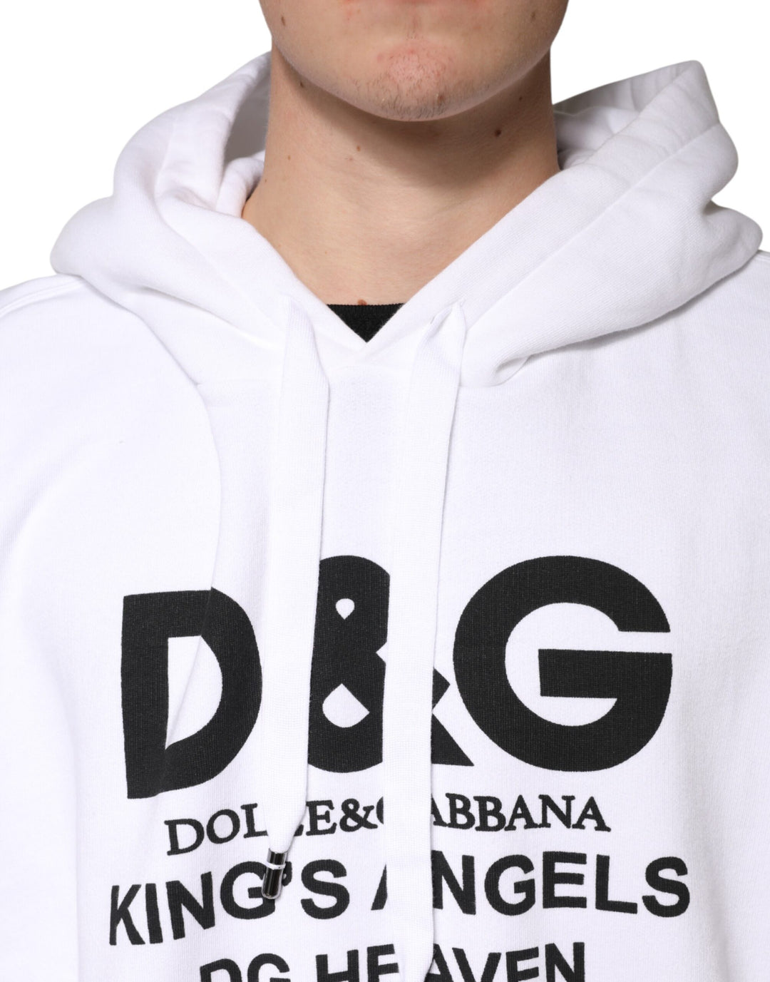 Dolce & Gabbana White Logo Cotton Hooded Sweatshirt  Sweater