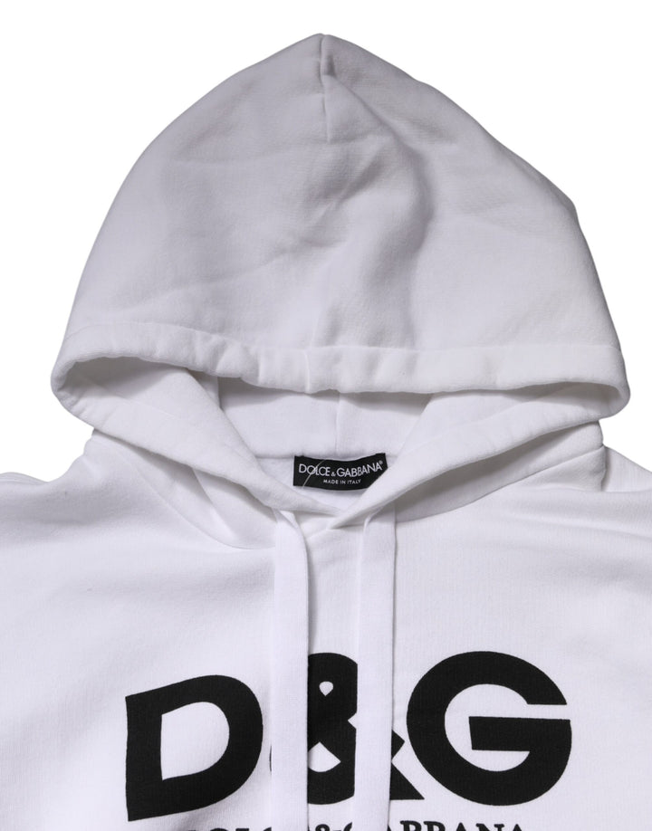 Dolce & Gabbana White Logo Cotton Hooded Sweatshirt  Sweater