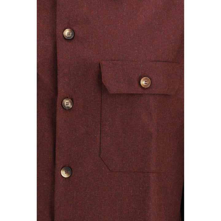 Brunello Cucinelli Bordeaux Fleece Wool Pattern Shirt