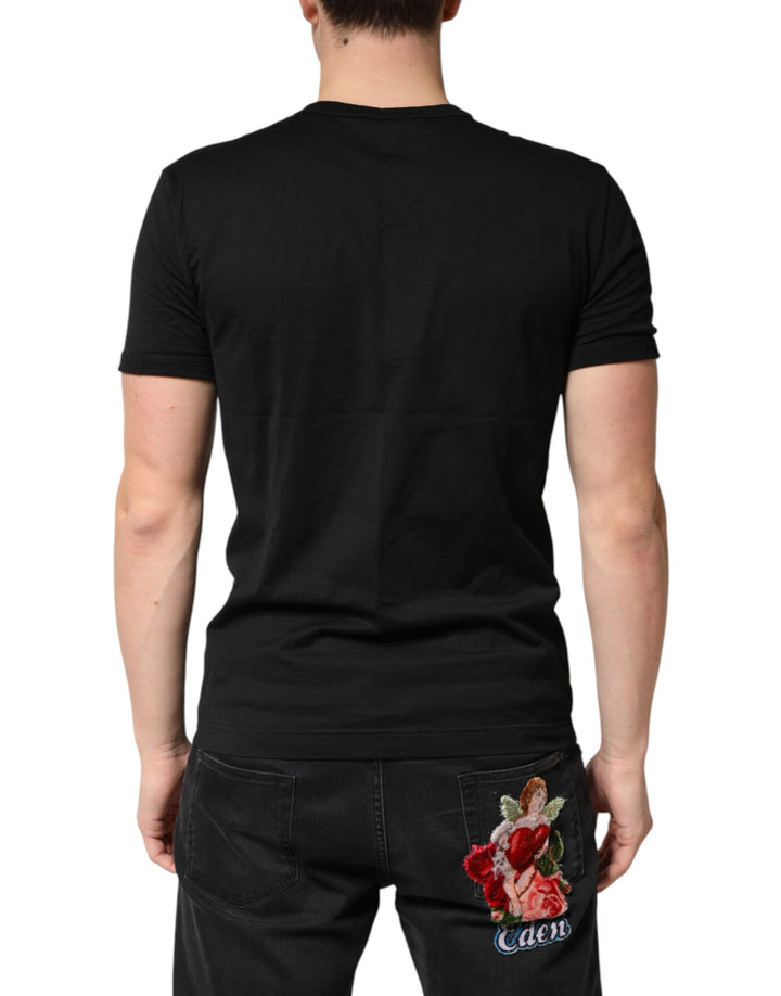 Dolce & Gabbana Black Logo Print Cotton Crewneck Men T-shirt