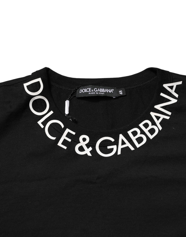 Dolce & Gabbana Black Logo Print Cotton Crewneck Men T-shirt