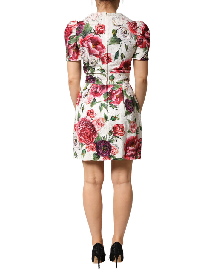 Dolce & Gabbana White Floral Embellished Sheath Mini Dress