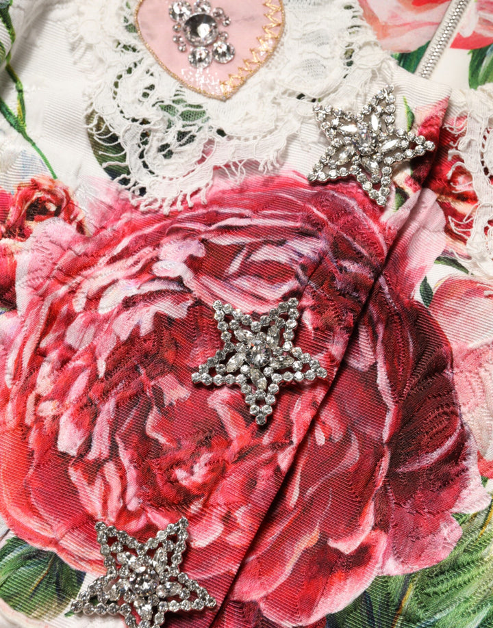 Dolce & Gabbana White Floral Embellished Sheath Mini Dress