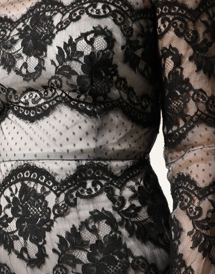 Dolce & Gabbana Black White Lace Silk Blend MaxiSheath Dress