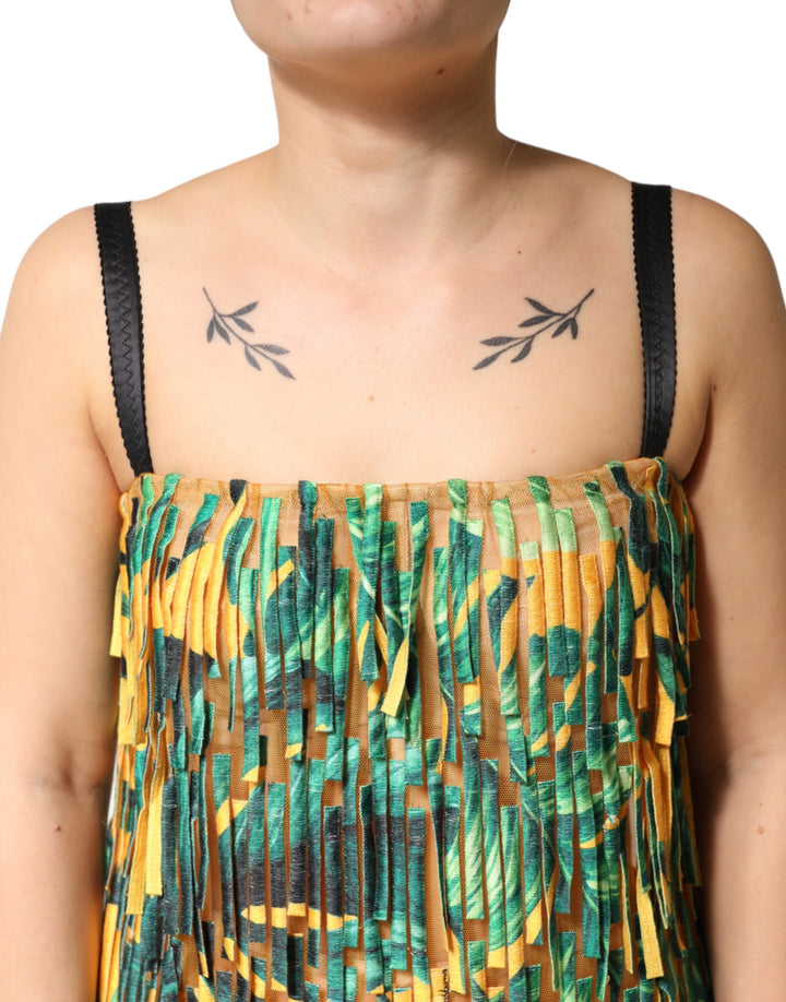 Dolce & Gabbana Multicolor Tropical Print Fringe Maxi Dress