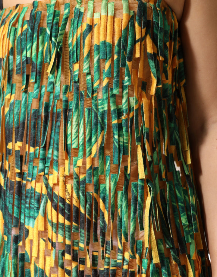 Dolce & Gabbana Multicolor Tropical Print Fringe Maxi Dress