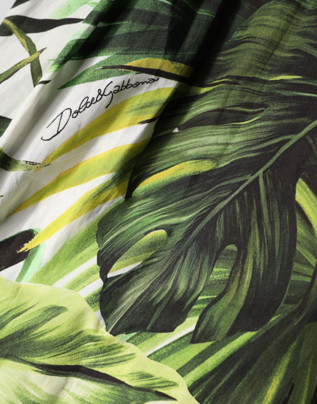 Dolce & Gabbana Green Leaves Print Cotton Halter Midi Dress