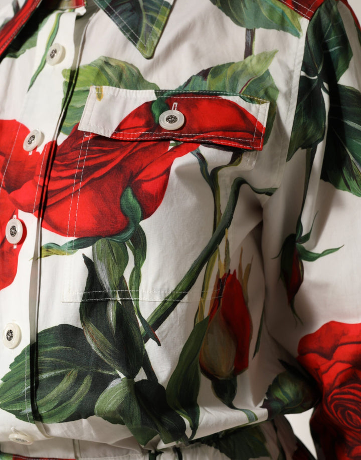 Dolce & Gabbana White Floral Print Cotton Jumpsuit Dress