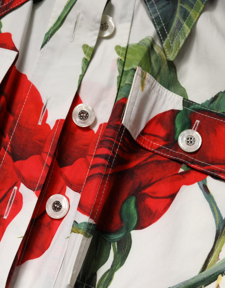 Dolce & Gabbana White Floral Print Cotton Jumpsuit Dress
