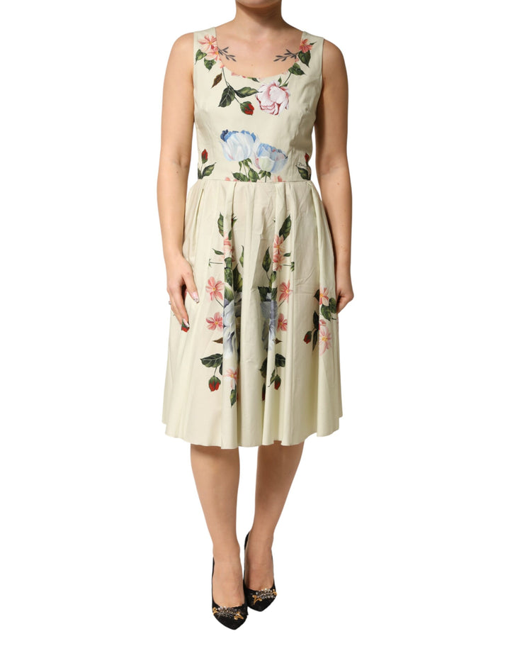 Dolce & Gabbana Beige Floral Sleeveless A-line Dress