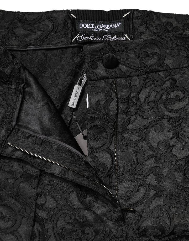 Dolce & Gabbana Black Floral Brocade High Waisted Trouser Pants