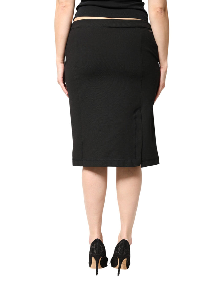 GF Ferre Black Polyester Pencil Cut Knee Length Women Skirt