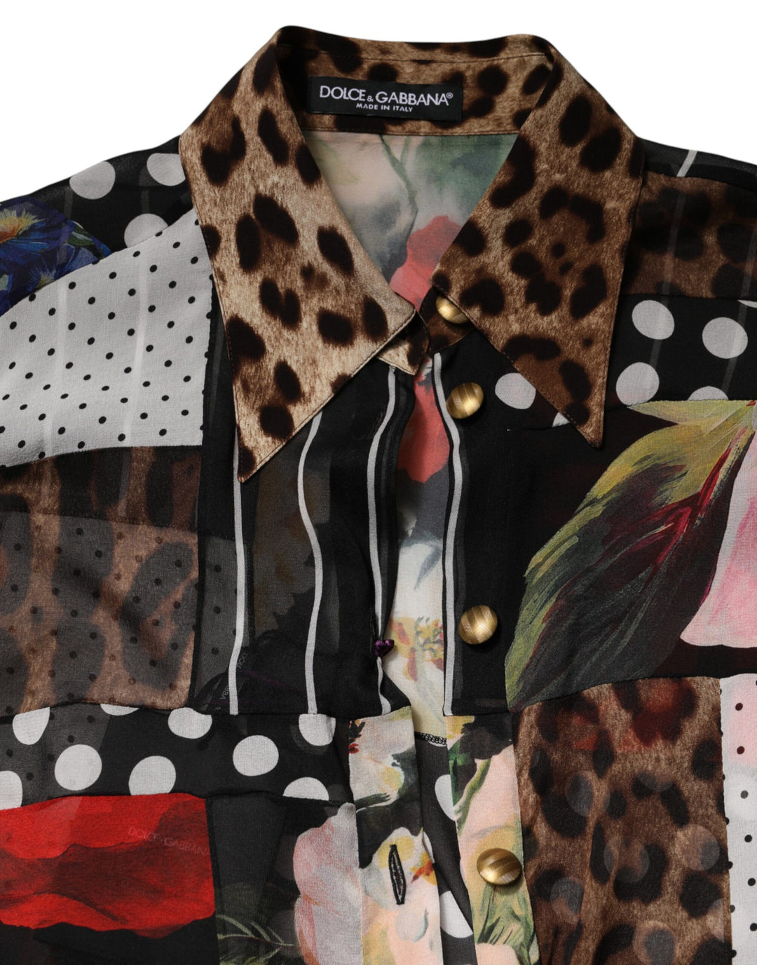 Dolce & Gabbana Multicolor Patchwork Silk CollaredBlouse Top