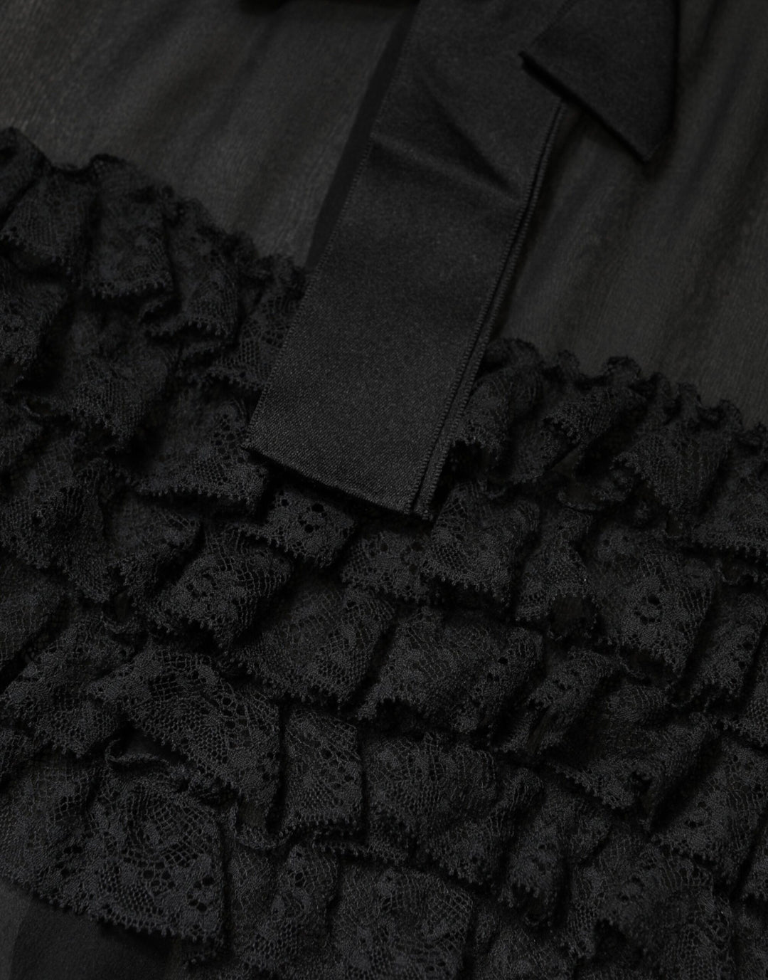 Dolce & Gabbana Black Silk Sheer Ruffle Tie-Neck Blouse Top