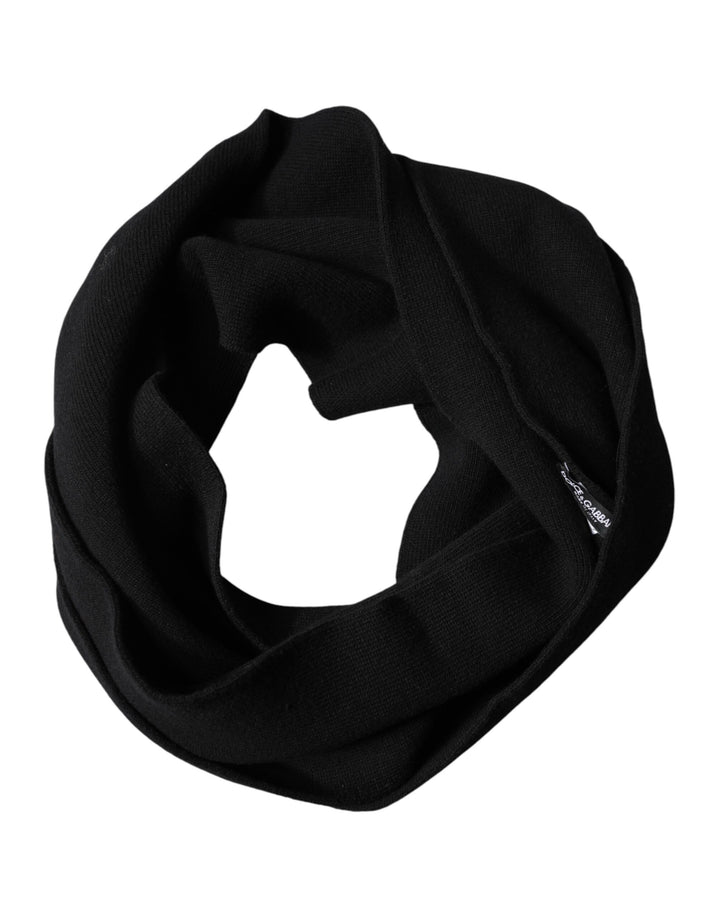 Dolce & Gabbana Black Wool Knitted Neck Wrap Foulard  Scarf