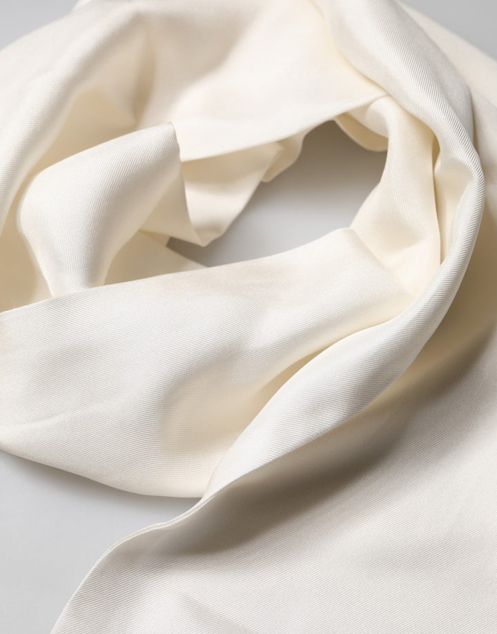 Dolce & Gabbana White Satin Silk Fringes Neck Foulard  Scarf