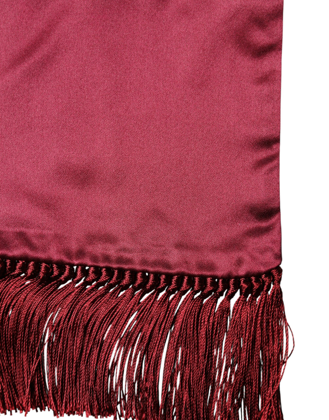 Dolce & Gabbana Red Satin Silk Fringes Neck Foulard Scarf