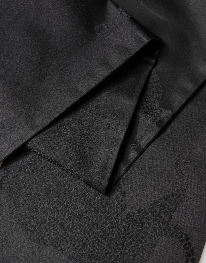 Dolce & Gabbana Black Satin Silk Fringes Neck Foulard Scarf