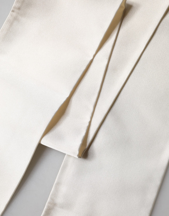 Dolce & Gabbana White Silk Fringes Neck Wrap Foulard  Scarf