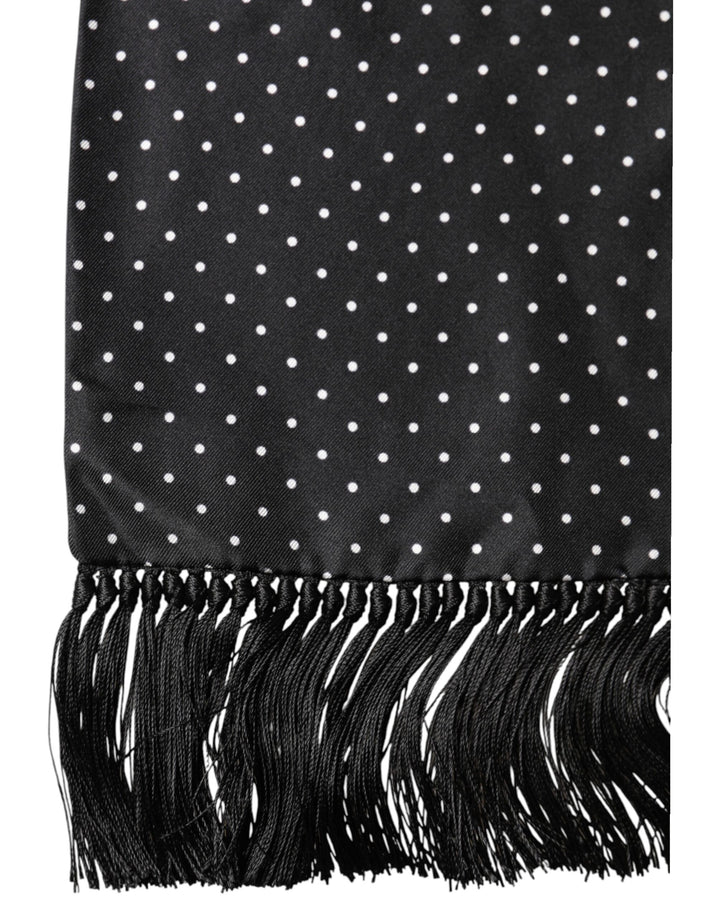 Dolce & Gabbana Black Polka Dot Fringes Silk Foulard 139cm x 14.5cm Scarf