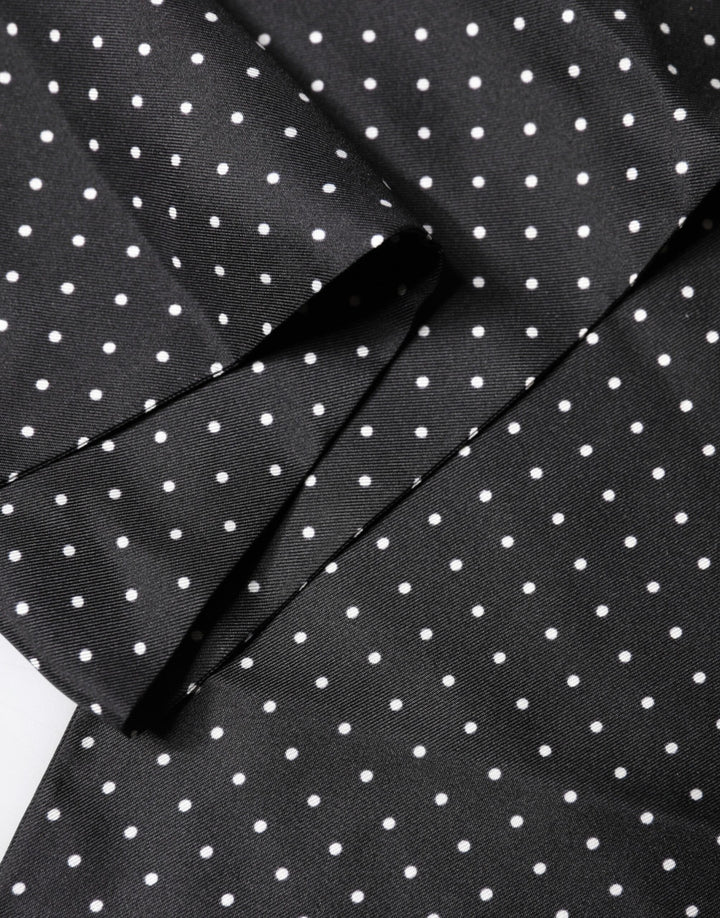Dolce & Gabbana Black Polka Dot Fringes Silk Foulard 139cm x 14.5cm Scarf