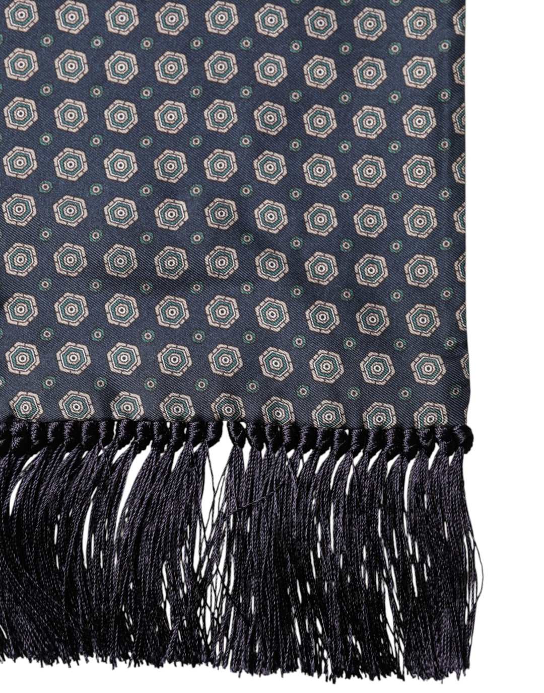 Dolce & Gabbana Blue Patterned Silk Fringes Foulard 138cm x 15.5cm Scarf