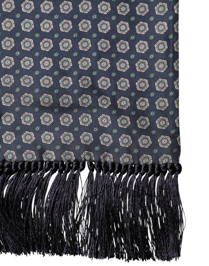 Dolce & Gabbana Blue Patterned Silk Fringes Foulard 138cm x 15.5cm Scarf