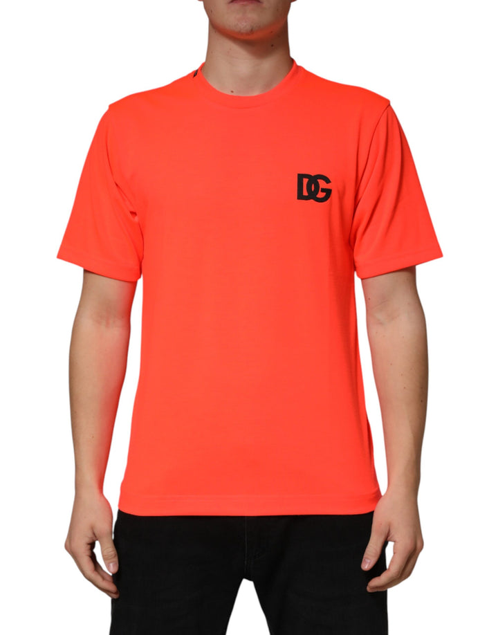 Dolce & Gabbana Neon Orange Polyester Crew Neck Men T-shirt