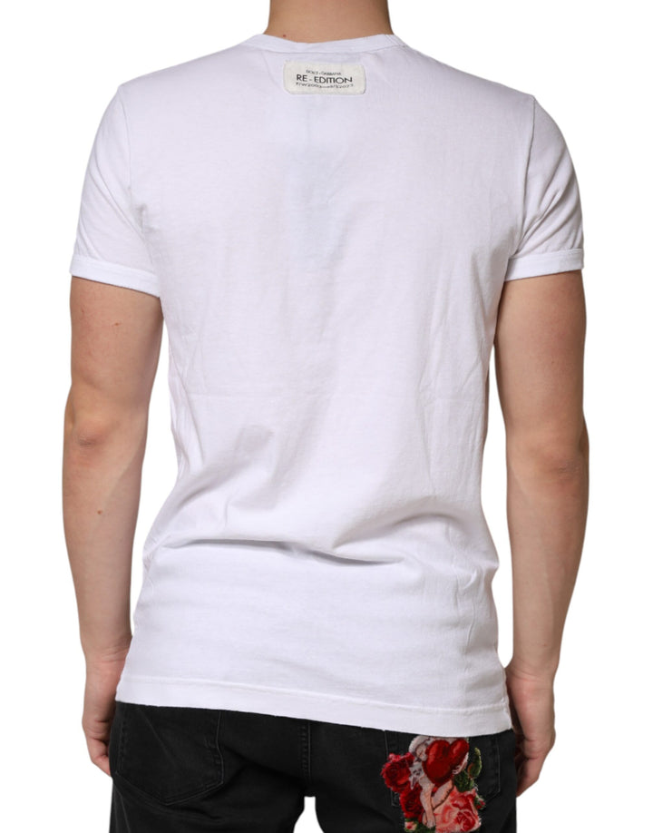 Dolce & Gabbana White Stripes Cotton Crew Neck Tee  T-shirt