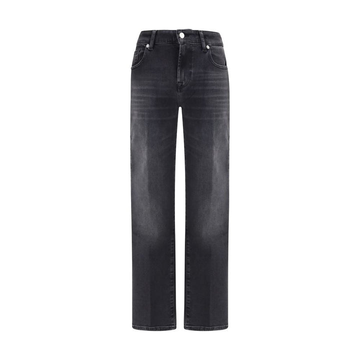 7FOR Black Cotton Straight-Leg Jeans