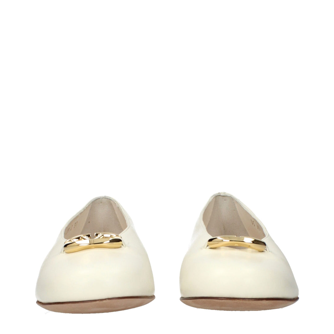 Valentino Garavani Beige Leather Ballet Flats