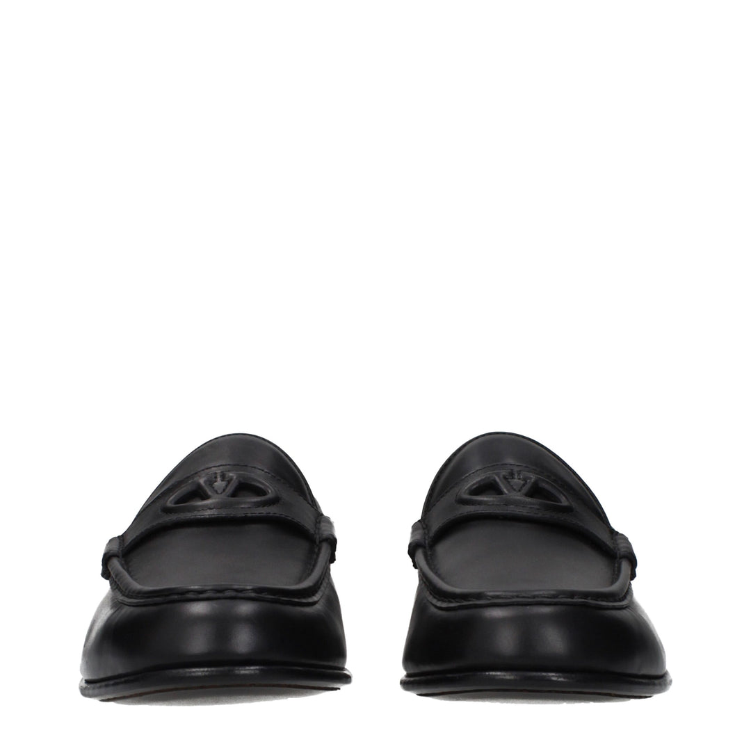 Valentino Garavani Black Leather Slip-On Loafers