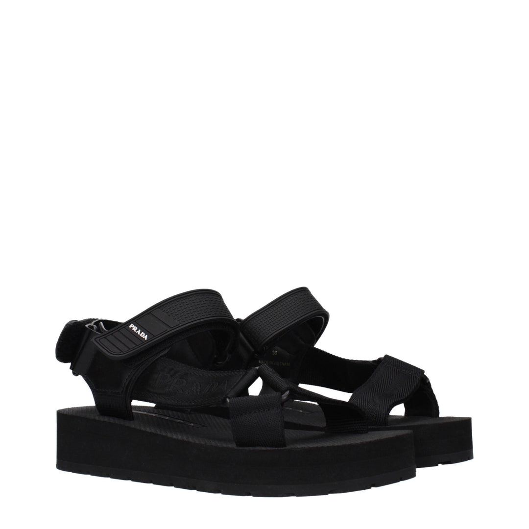Prada Black Fabric Flat Sandals