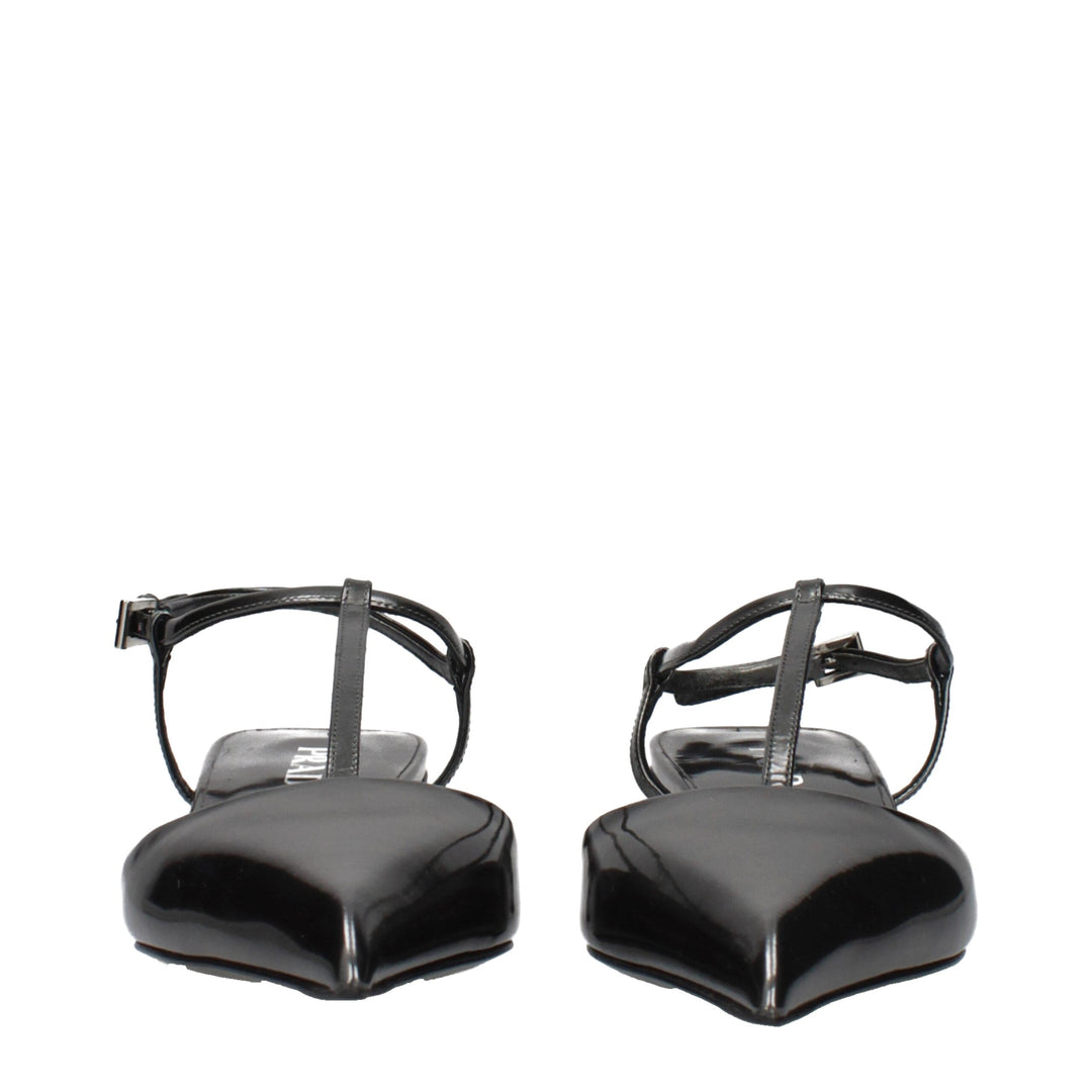 Prada Gray Leather Flat Sandals