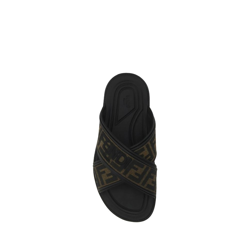 Fendi Black Rubber Flat Sandals