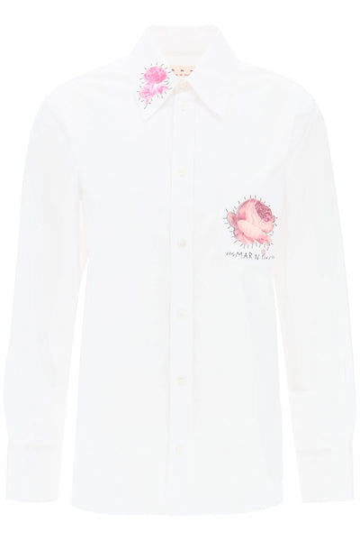 "shirt with flower print patch and embroidered logo-0