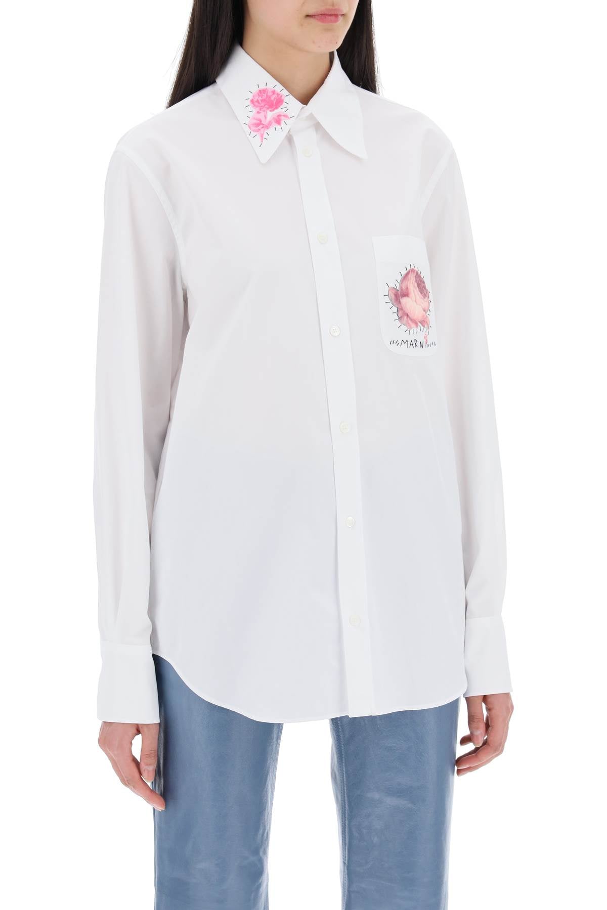 "shirt with flower print patch and embroidered logo-1