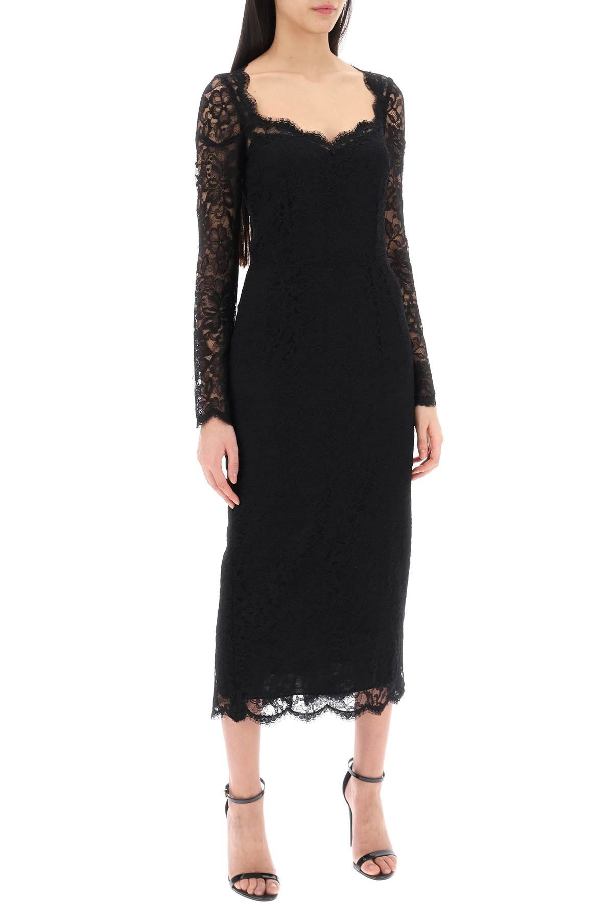 Dolce & gabbana midi dress in floral chantilly lace-1