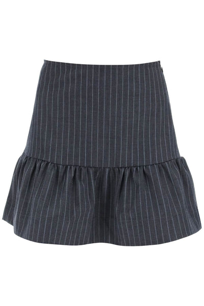 pinstriped mini skirt with flounce hem-0